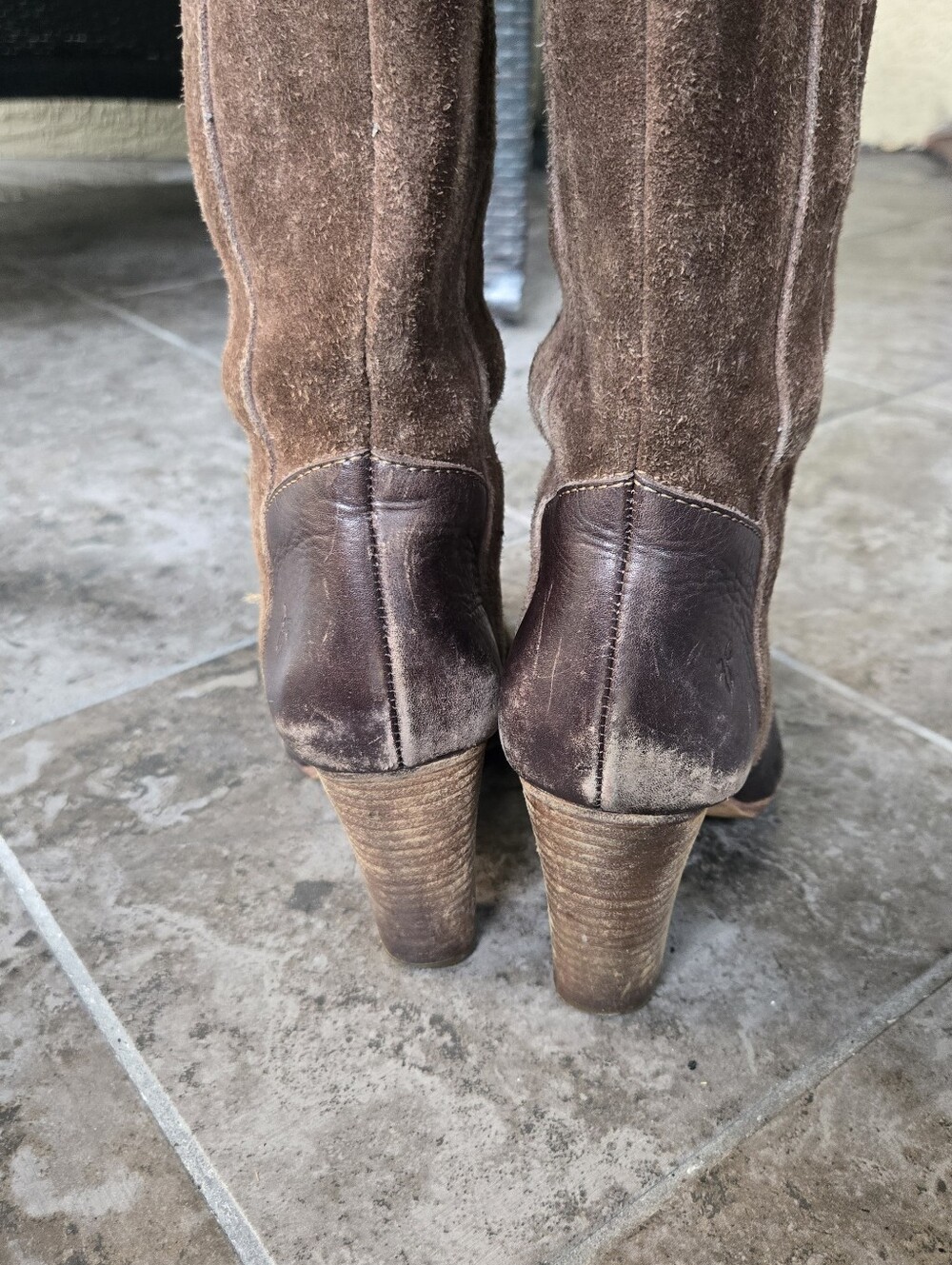 Frye Villager Pull On Tall Boots Leather Suede Heels Brown Size 6 - Picture 8 of 15